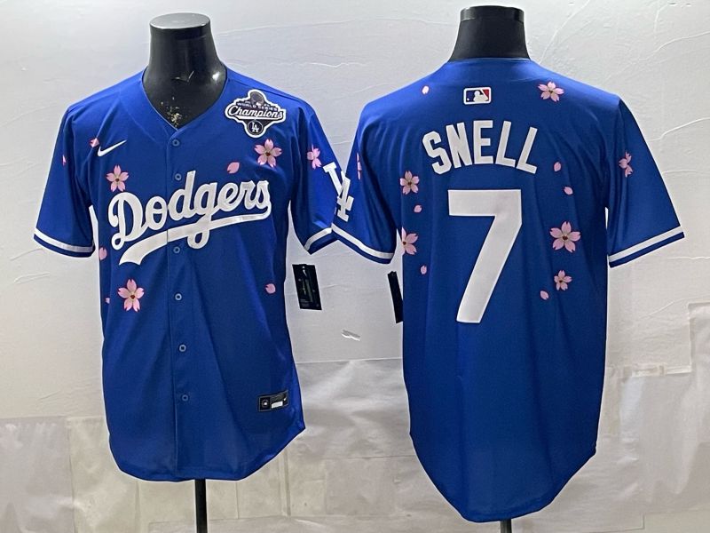 Men Nike 2026 Los Angeles Dodgers #7 Snell Blue Sakura Edition Game MLB Jersey 001->los angeles dodgers->MLB Jersey